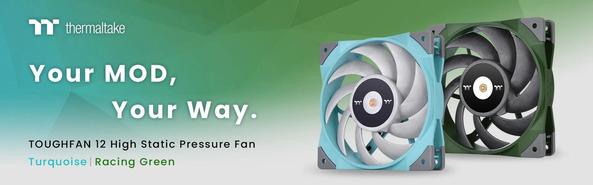 A THERMALTAKE BEMUTATJA A TÜRKIZKÉK ÉS A BRIT VERSENYZÖLD SZÍNŰ TOUGHFAN 12 VENTILÁTORAIT